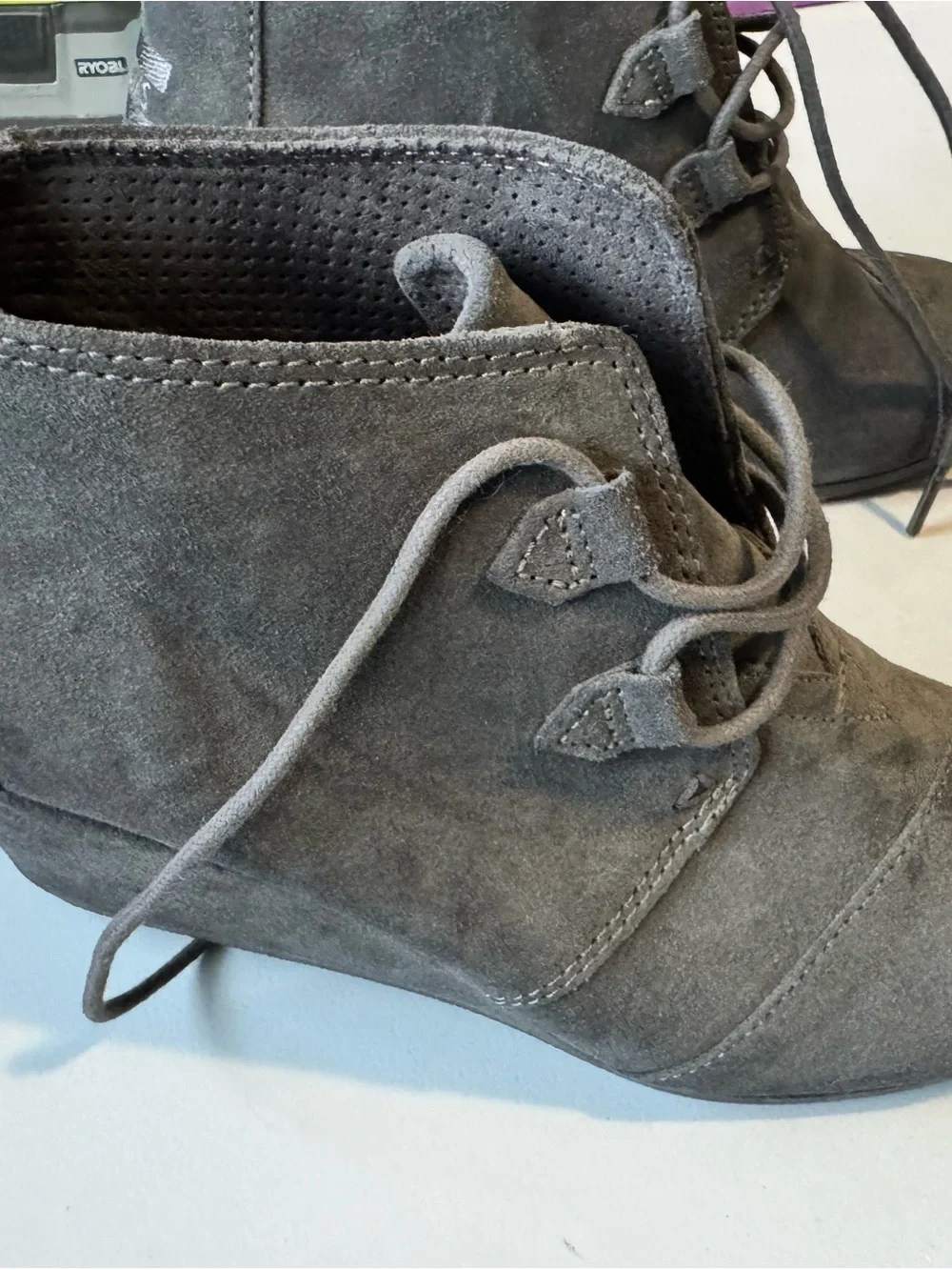 Toms Gray Suede Wedge Ankle Booties